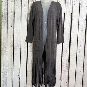 JODIFL Fringe Cardigan Women’s Size Small Open Front Gray Boho Western Knit Long